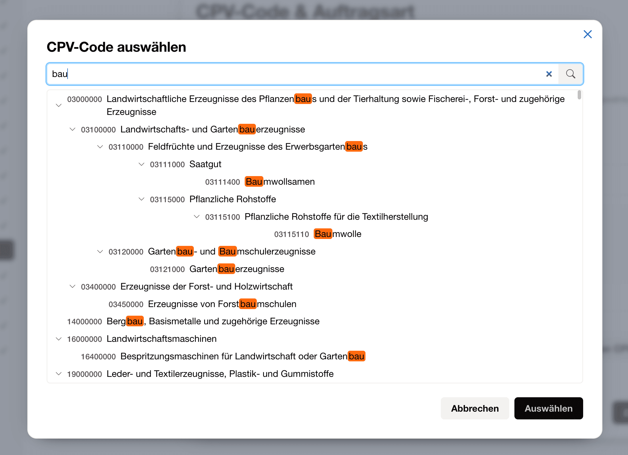 CPV, BKP und CPC direkt aus SIMAP
