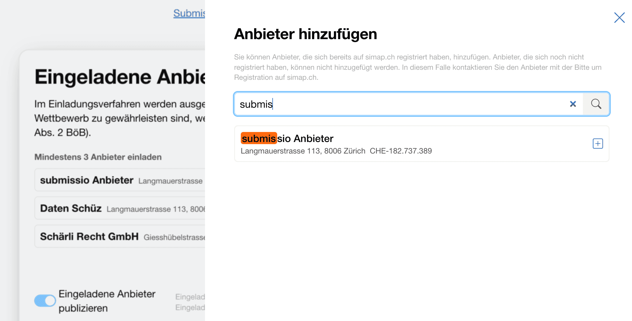 Einladungsverfahren vollständig in submissio