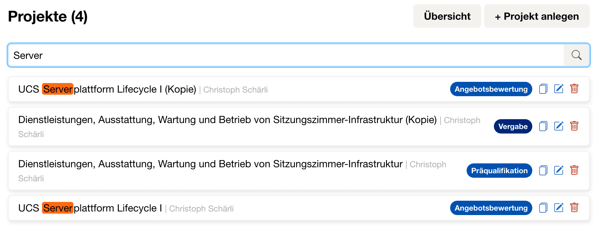 Echtzeit-Suche für Projekte und Nutzer