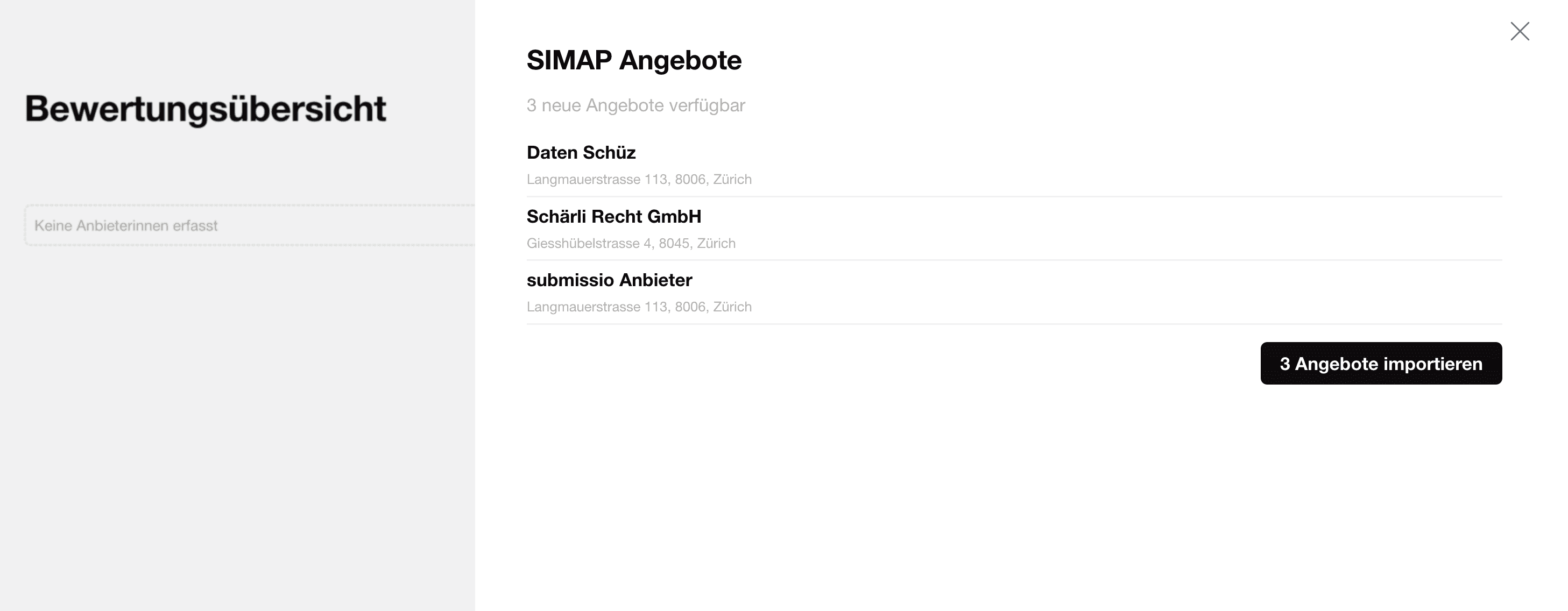 SIMAP-Angebotsabgleich und Zuschlagspublikation
