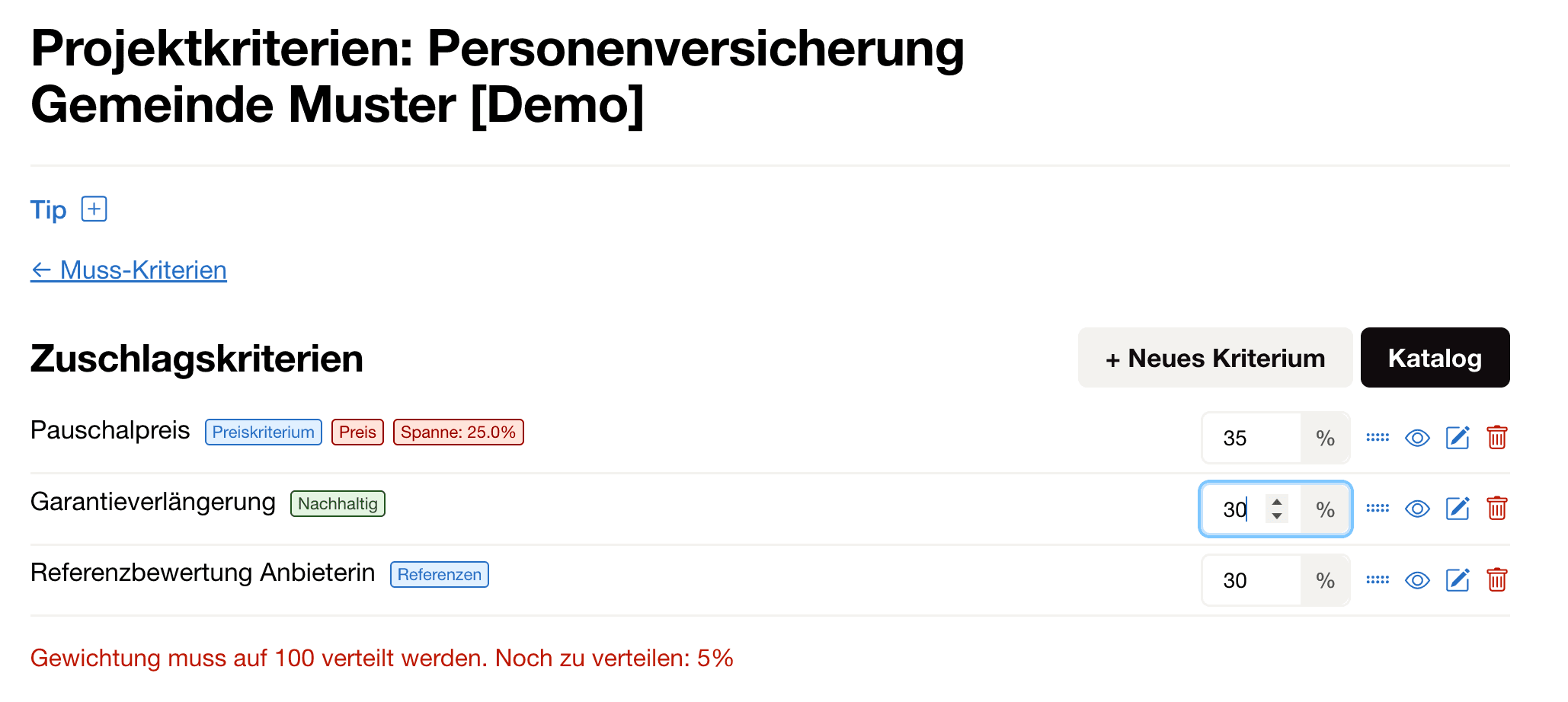 Kriterienkatalog und Gewichtungssystem